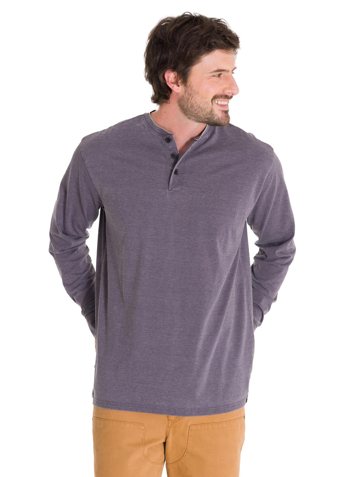 Polera Manga Larga Hombre Burnout L/S Henley Gris Oscuro Cat