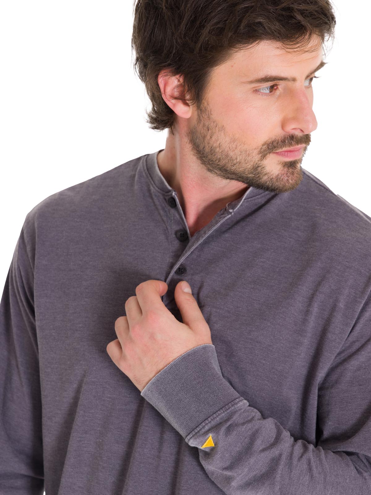 Polera Manga Larga Hombre Burnout L/S Henley Gris Oscuro Cat