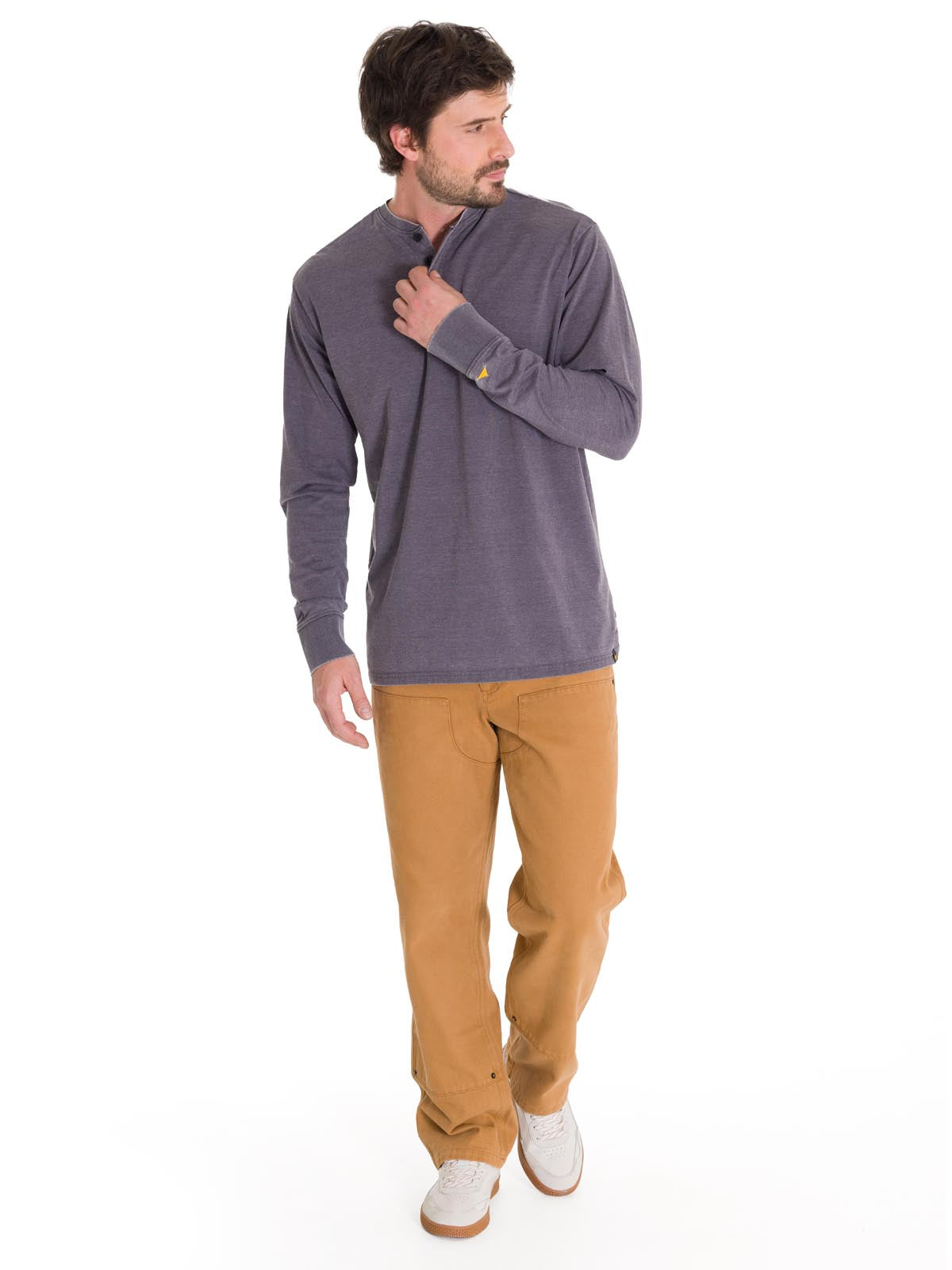 Polera Manga Larga Hombre Burnout L/S Henley Gris Oscuro Cat