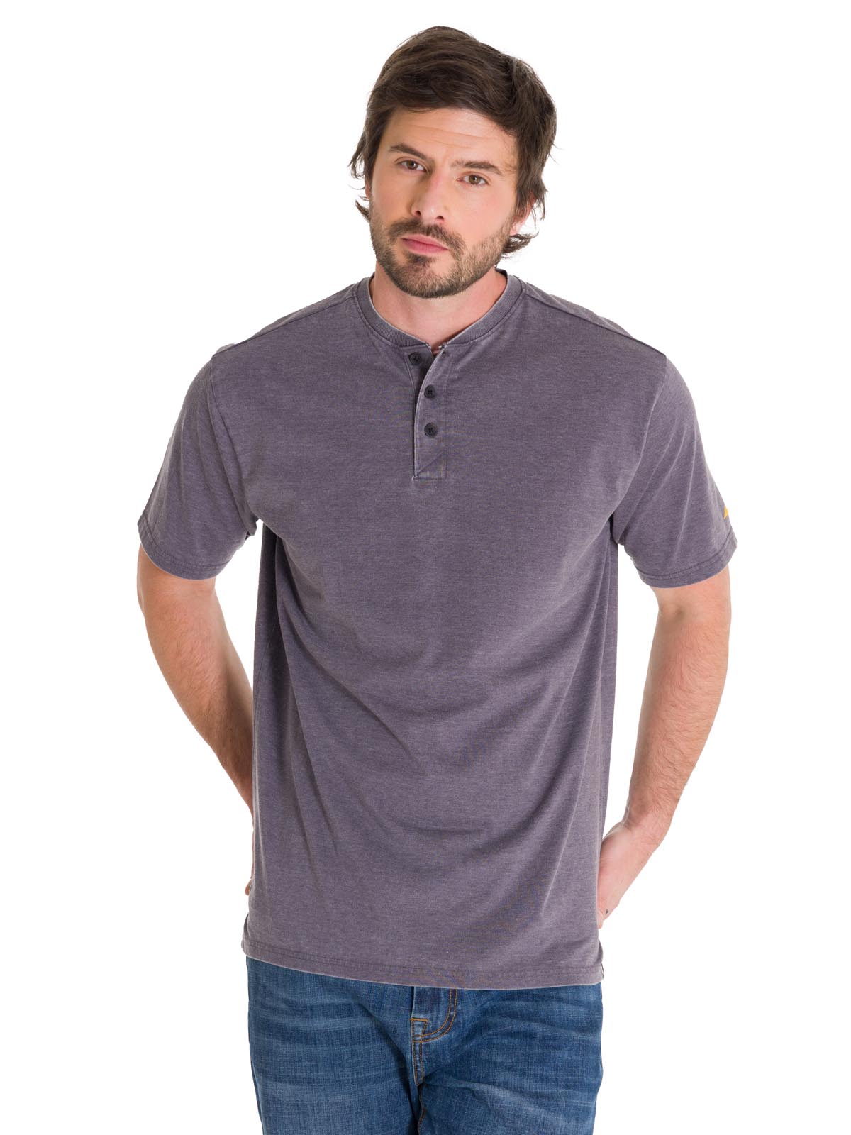 Polera Manga Corta Hombre Burnout S/S Henley Grafito Cat