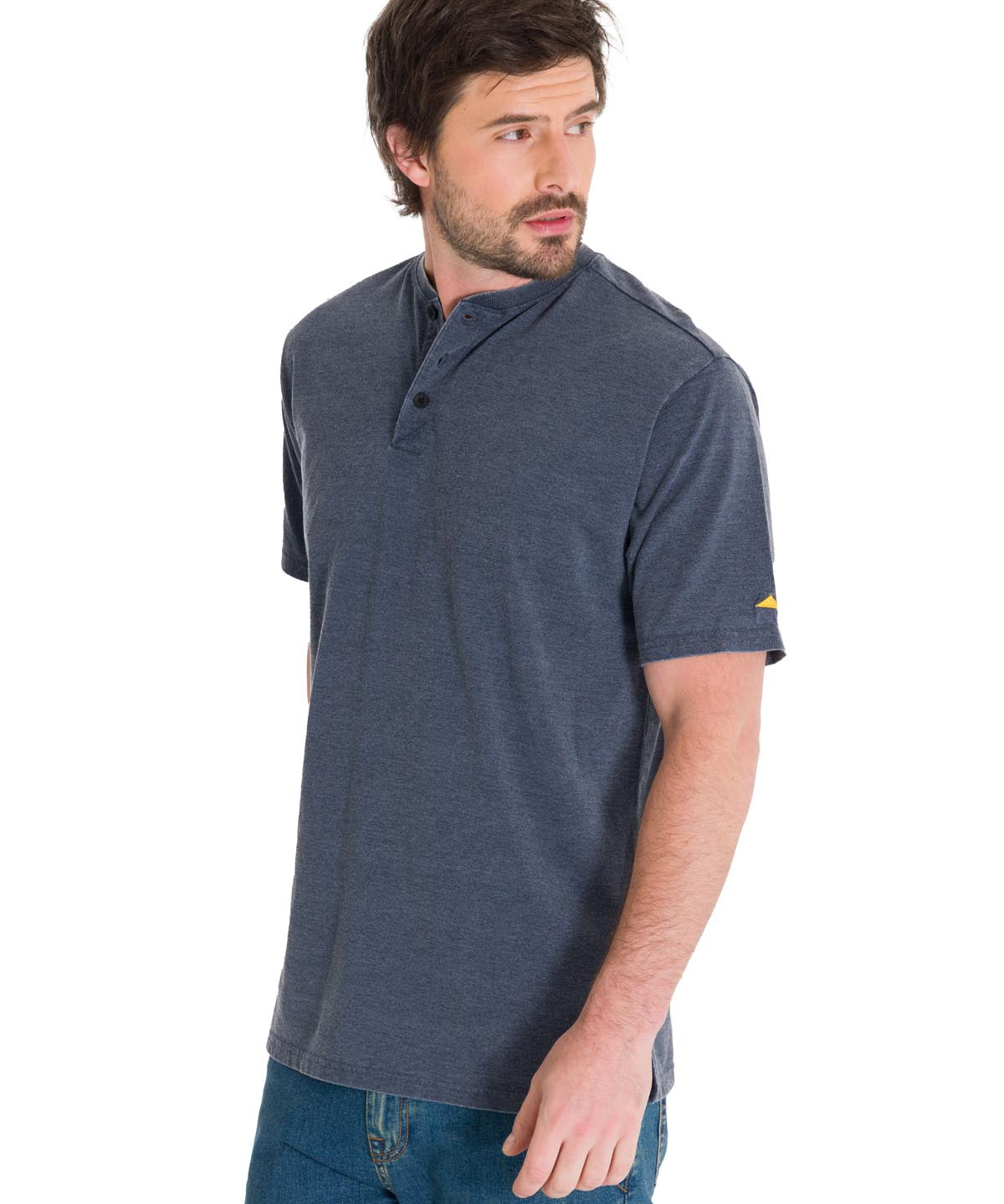 Polera Manga Corta Hombre Burnout S/S Henley Gris Oscuro Cat