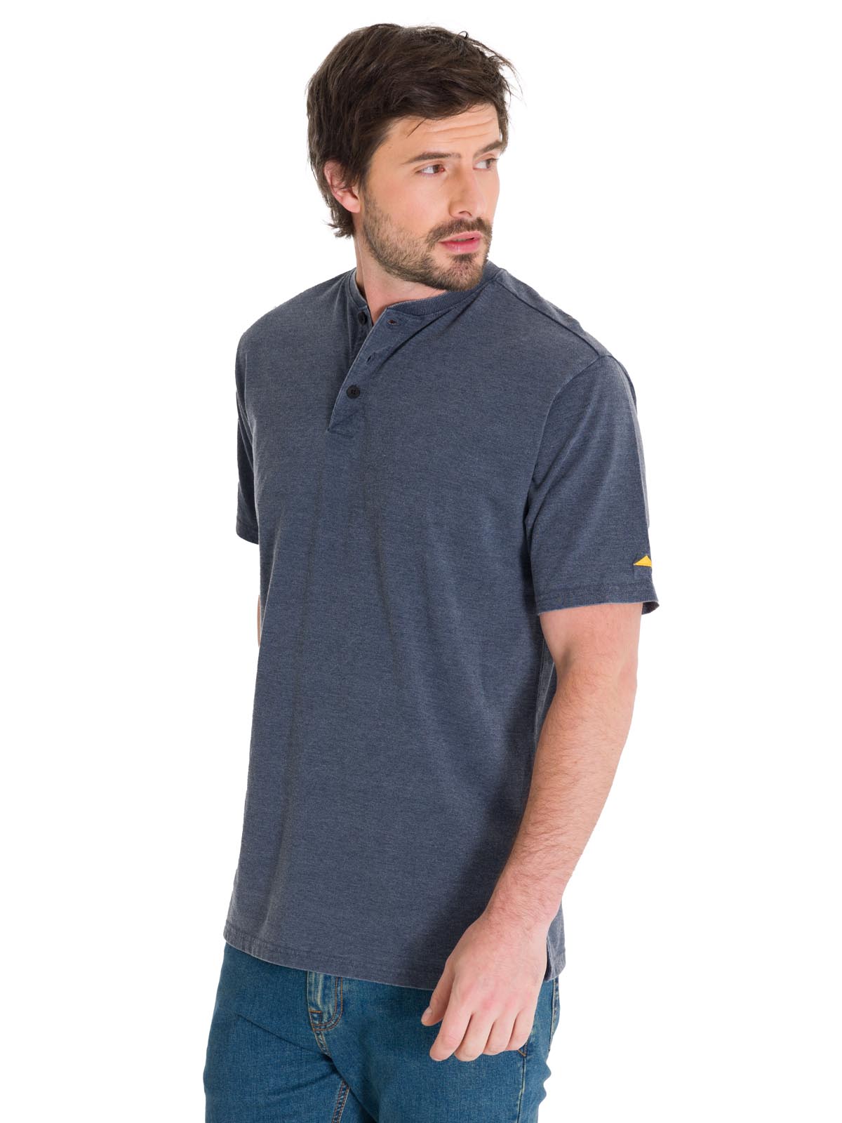 Polera Manga Corta Hombre Burnout S/S Henley Gris Oscuro Cat