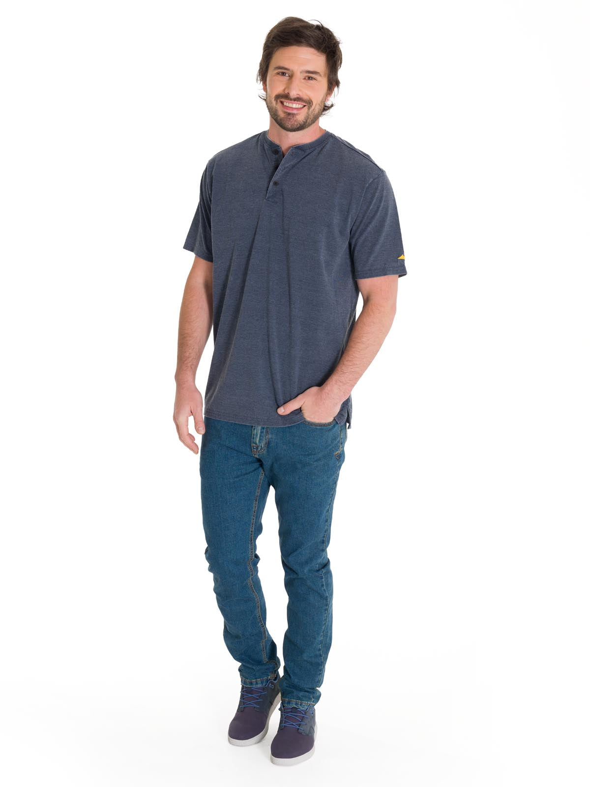 Polera Manga Corta Hombre Burnout S/S Henley Gris Oscuro Cat