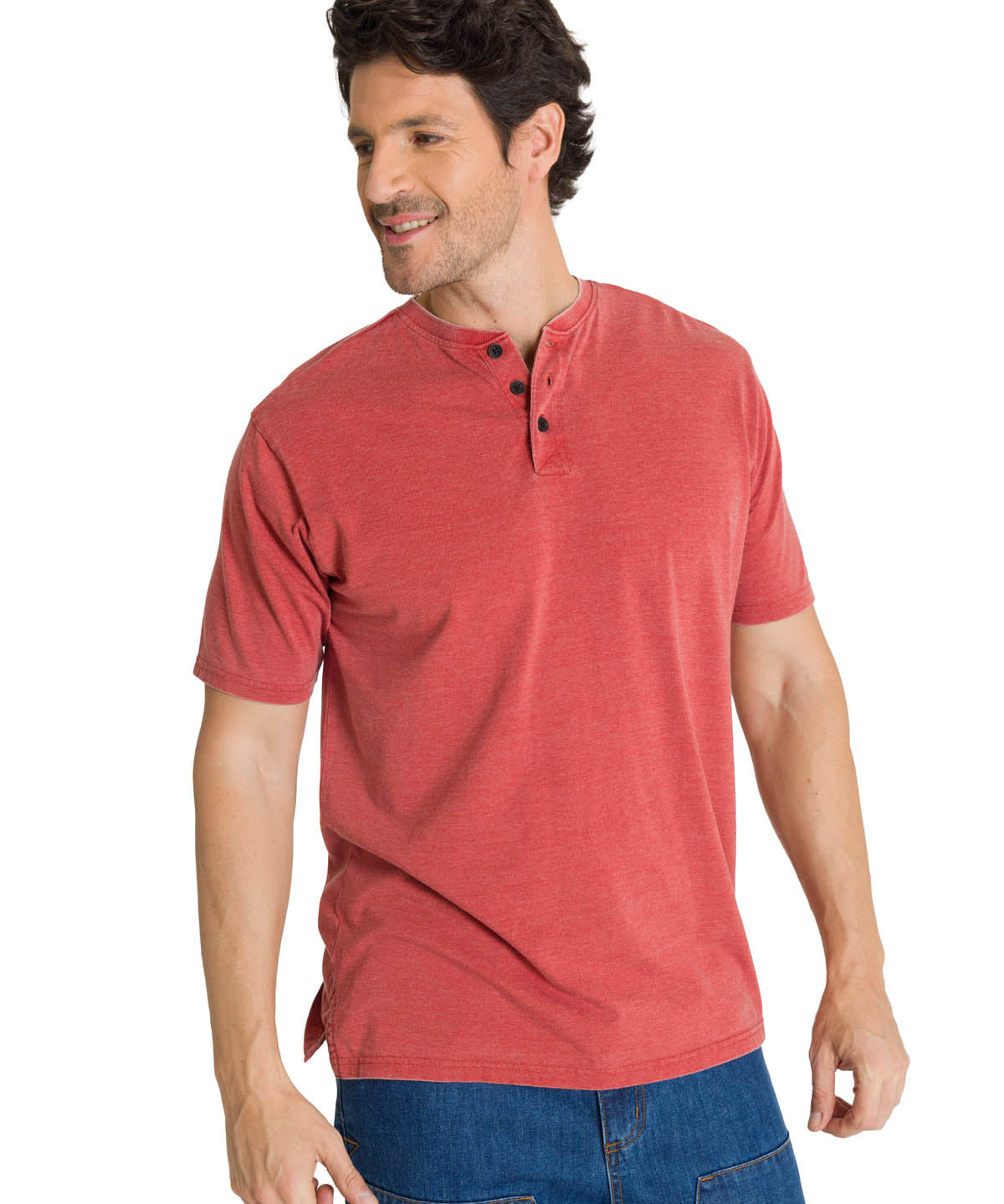 Polera Manga Corta Henley Hombre Burnout Rojo CAT