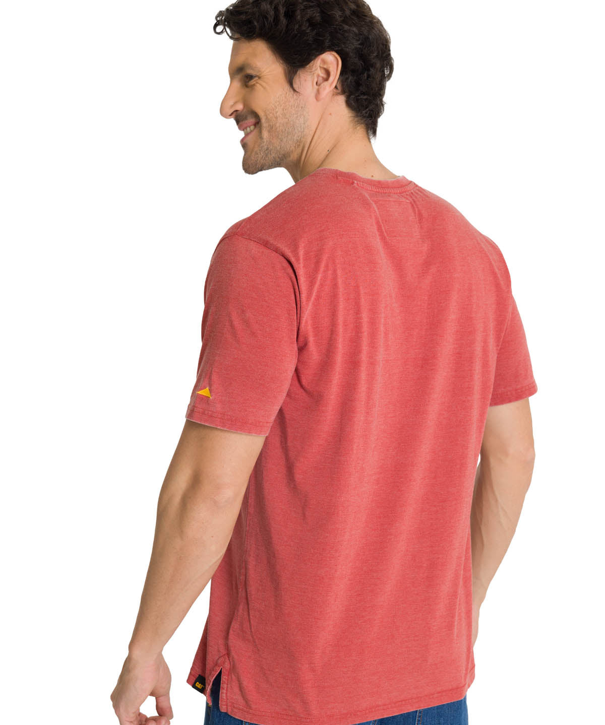 Polera Manga Corta Henley Hombre Burnout Rojo CAT