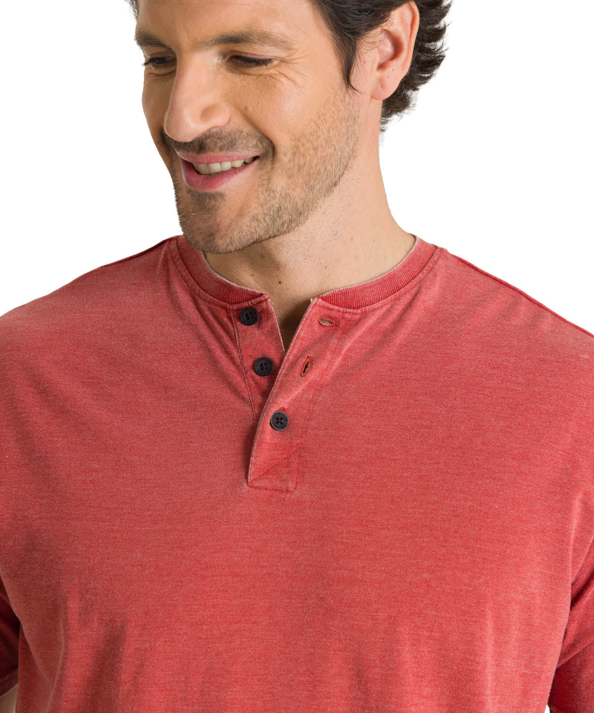 Polera Manga Corta Henley Hombre Burnout Rojo CAT