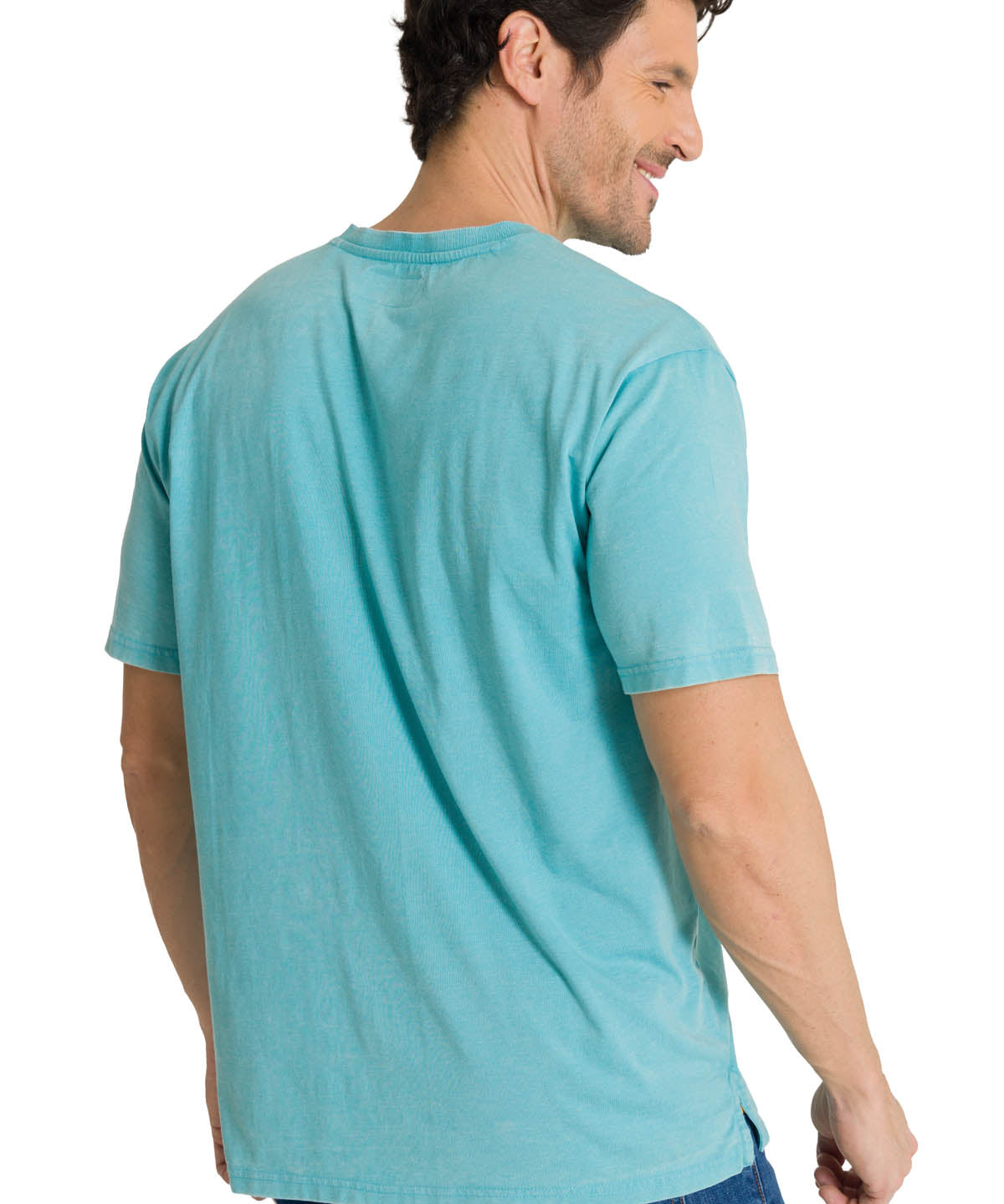 Polera Manga Corta Henley Hombre Burnout Azul Claro CAT