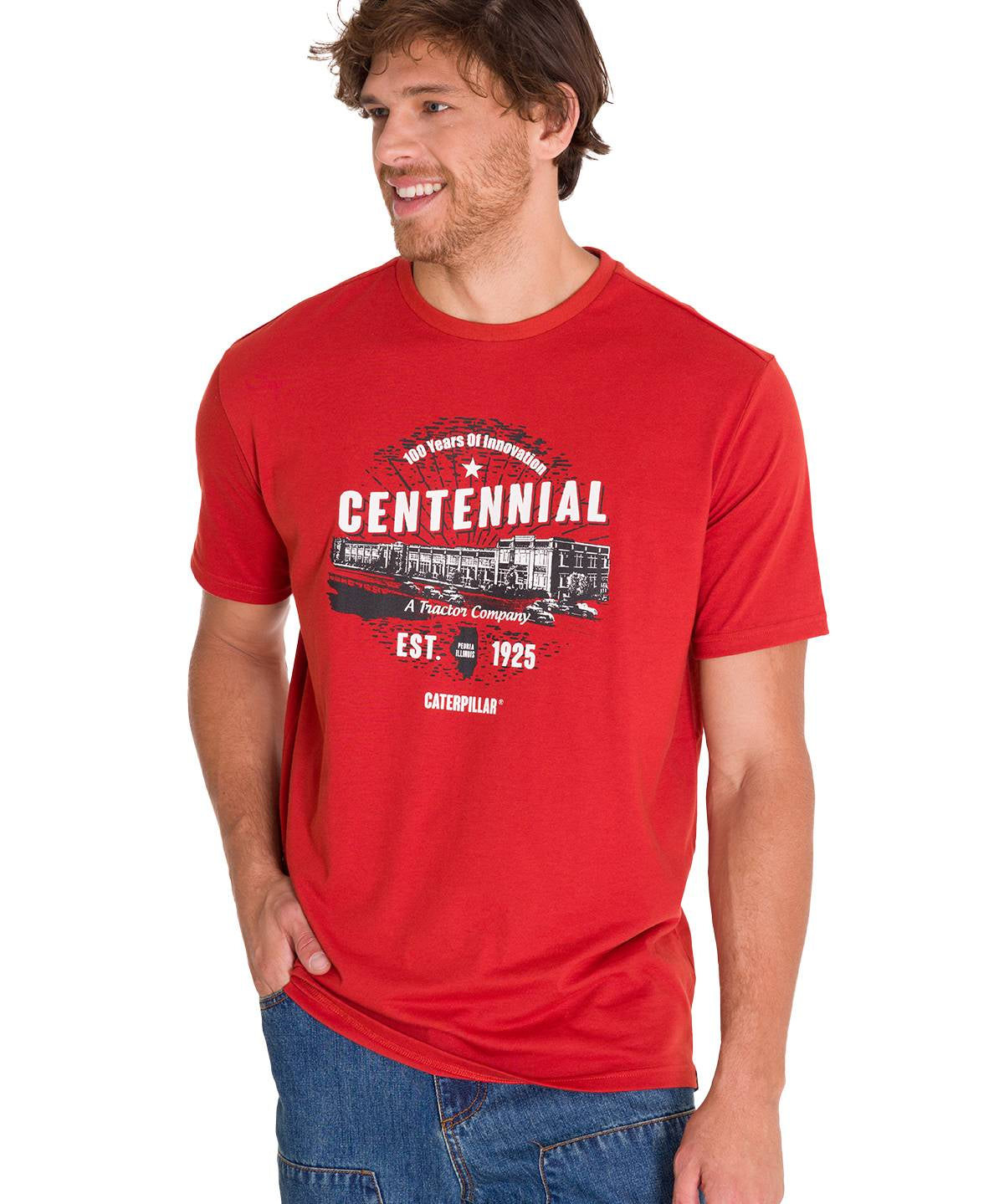 Polera Manga Corta Casual Hombre CENTENNIAL 100 YEARS GRAPHIC TEE  Roja Cat