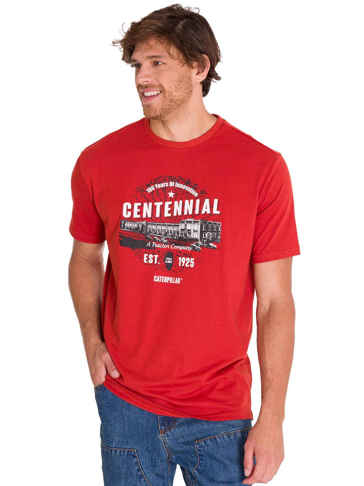Polera Manga Corta Casual Hombre CENTENNIAL 100 YEARS GRAPHIC TEE  Roja Cat