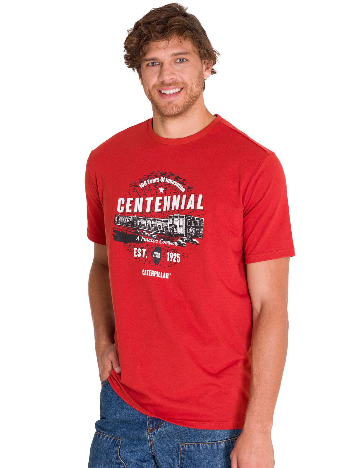 Polera Manga Corta Casual Hombre CENTENNIAL 100 YEARS GRAPHIC TEE  Roja Cat