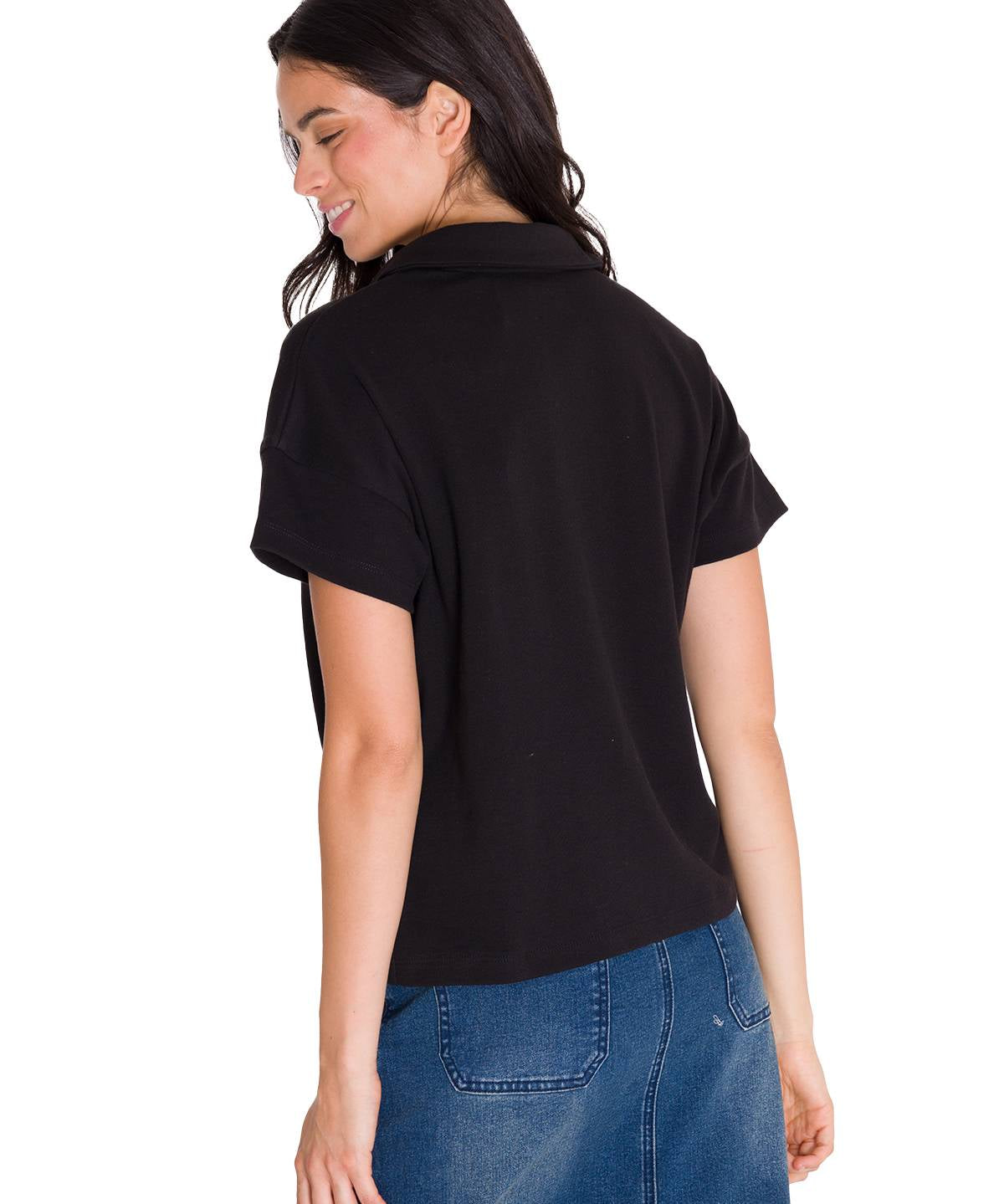 Polera Manga Corta Polo Mujer NOTCH NECK POLO Negra Cat