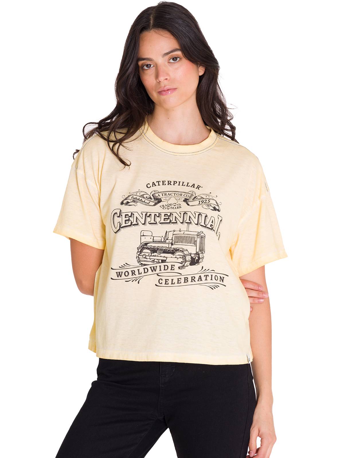 Polera Manga Corta Casual Mujer BOXY CENTENNIAL GRAPHIC TEE Blanca Cat