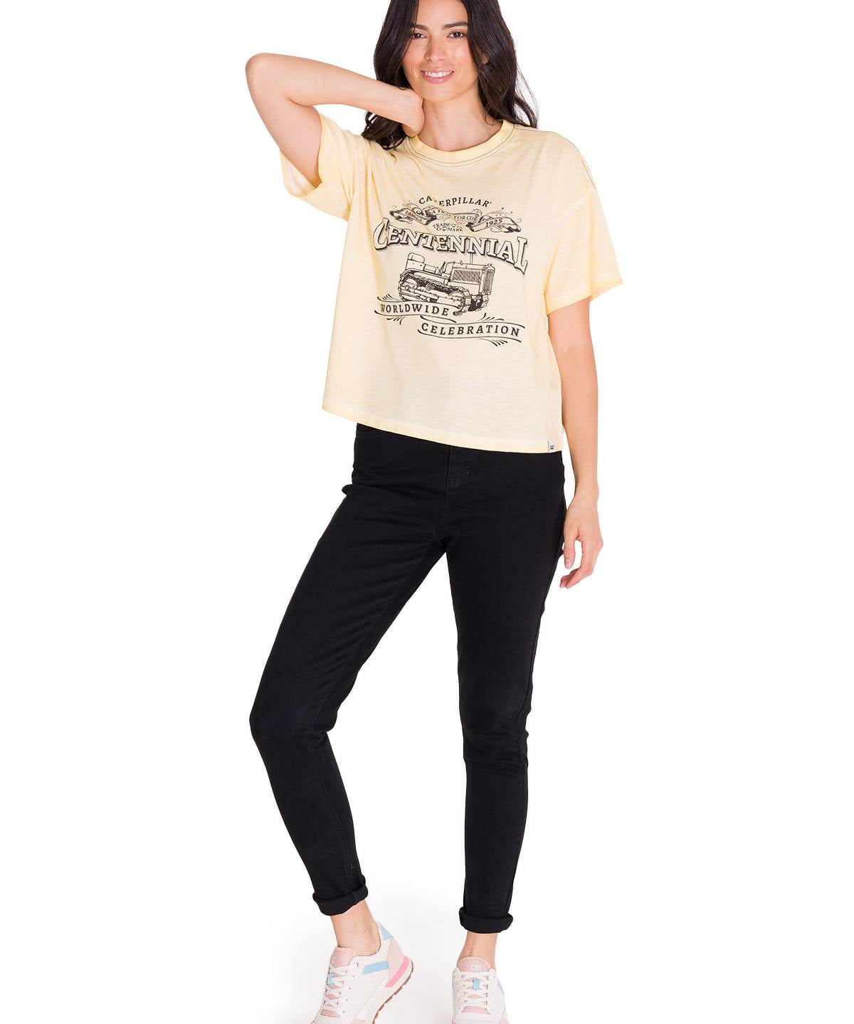 Polera Manga Corta Casual Mujer BOXY CENTENNIAL GRAPHIC TEE Blanca Cat