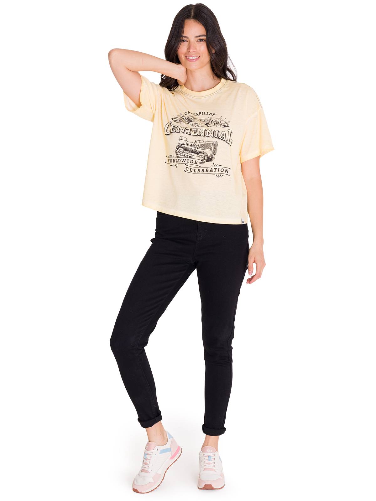 Polera Manga Corta Casual Mujer BOXY CENTENNIAL GRAPHIC TEE Blanca Cat