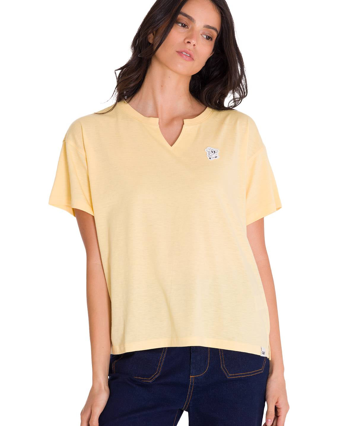Polera Manga Corta Casual Mujer NOTCH NECK DANNY GRAPHIC TEE Vainilla Cat