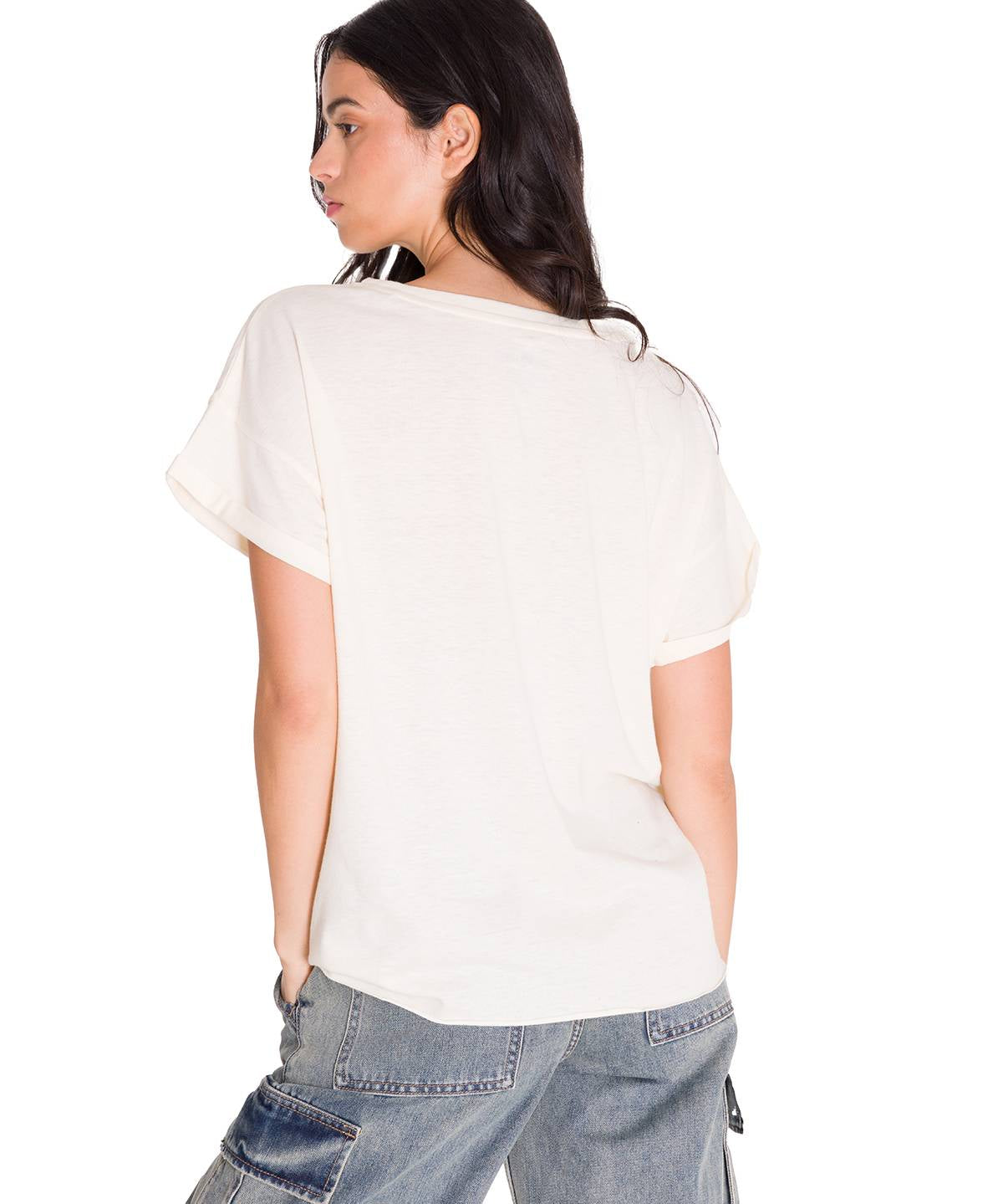 Polera Manga Corta Casual Mujer RELAXED DANNY GRAPHIC TEE Blanca Cat