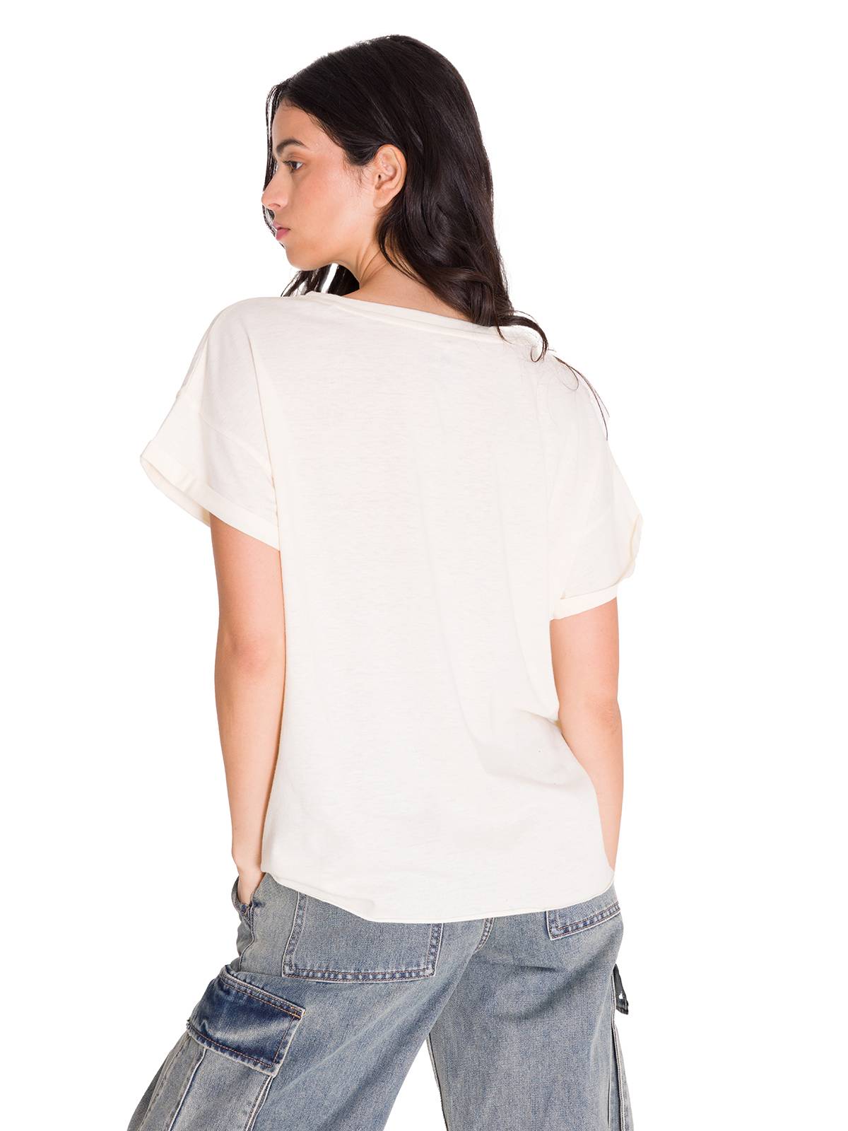 Polera Manga Corta Casual Mujer RELAXED DANNY GRAPHIC TEE Blanca Cat