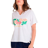Polera Manga Corta Casual Mujer NOTCH NECK EMBROIDERED FLORAL TEE Blanca Cat