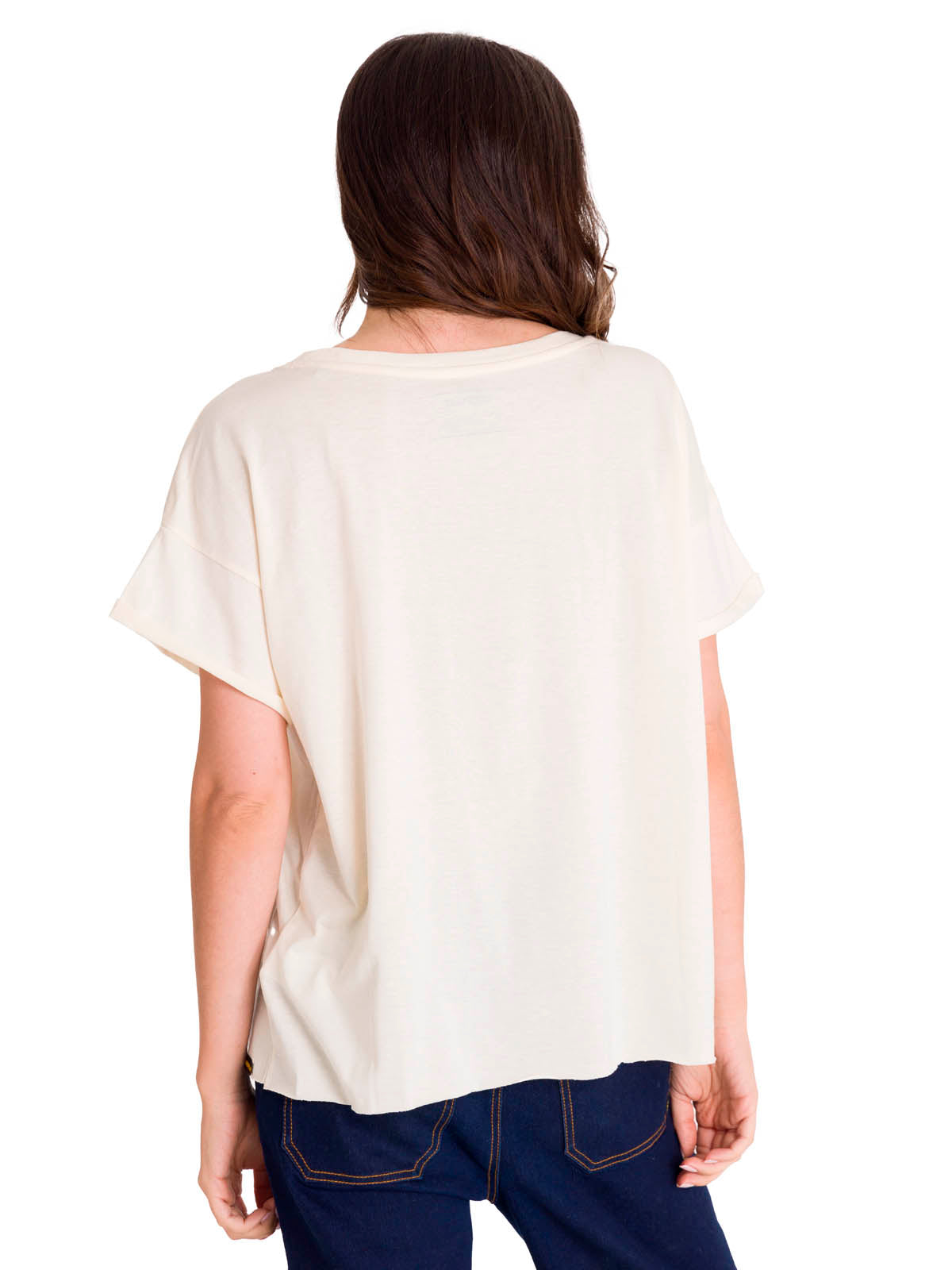 Polera Manga Corta Casual Mujer RELAXED FLORAL GRAPHIC TEE Blanca Cat