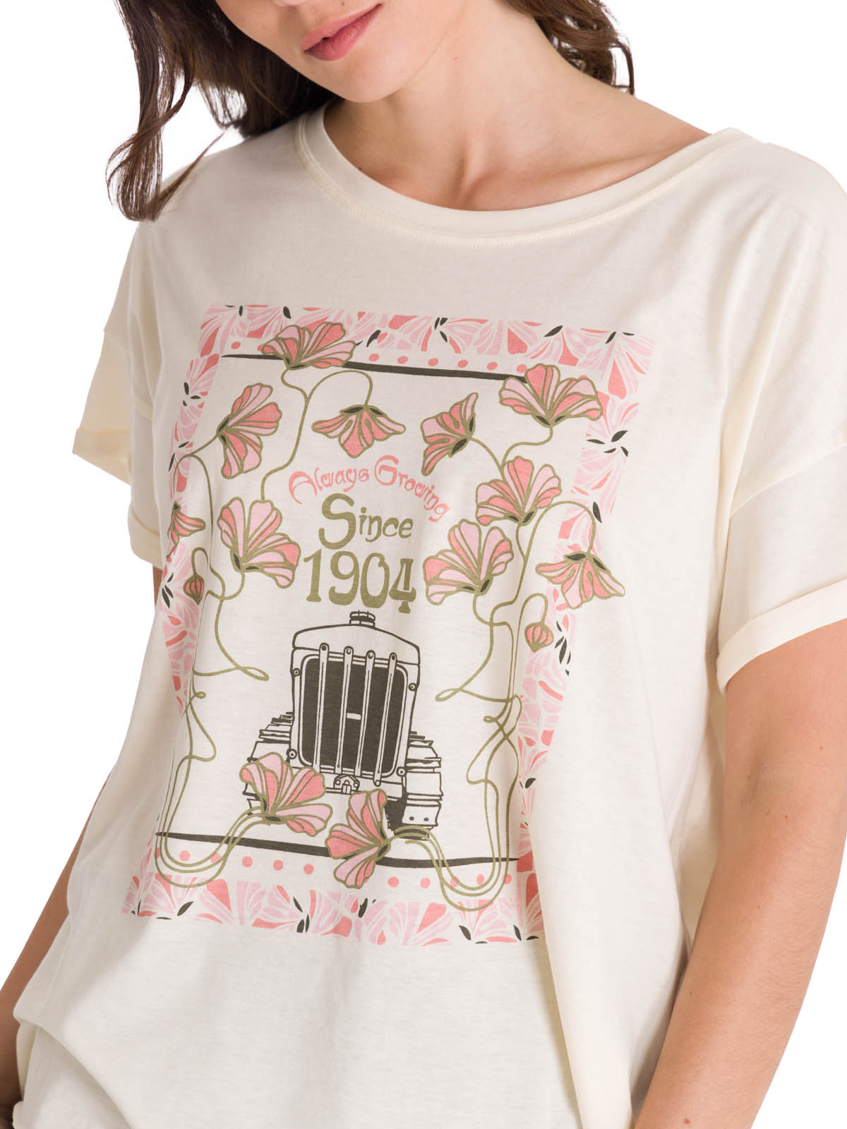 Polera Manga Corta Casual Mujer RELAXED FLORAL GRAPHIC TEE Blanca Cat