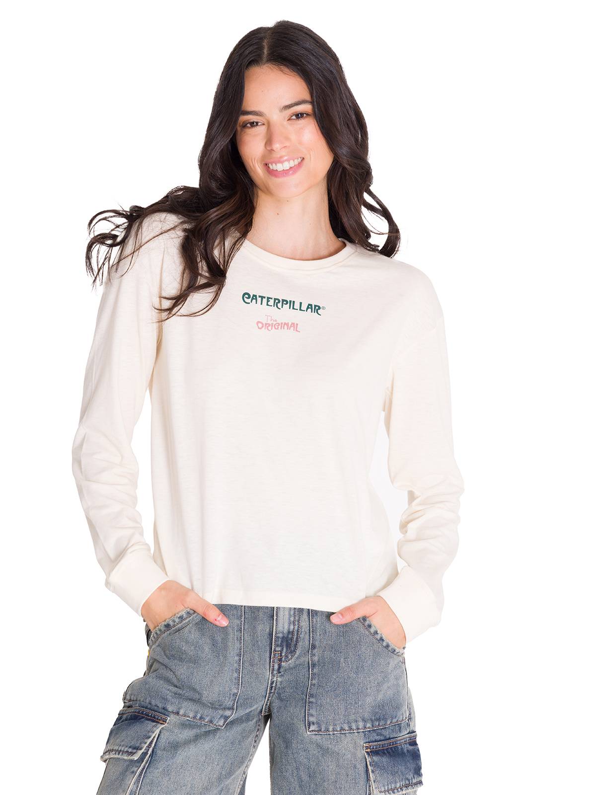 Polera Manga Larga Casual Mujer L/S FLORAL GRAPHIC TEE Blanca Cat