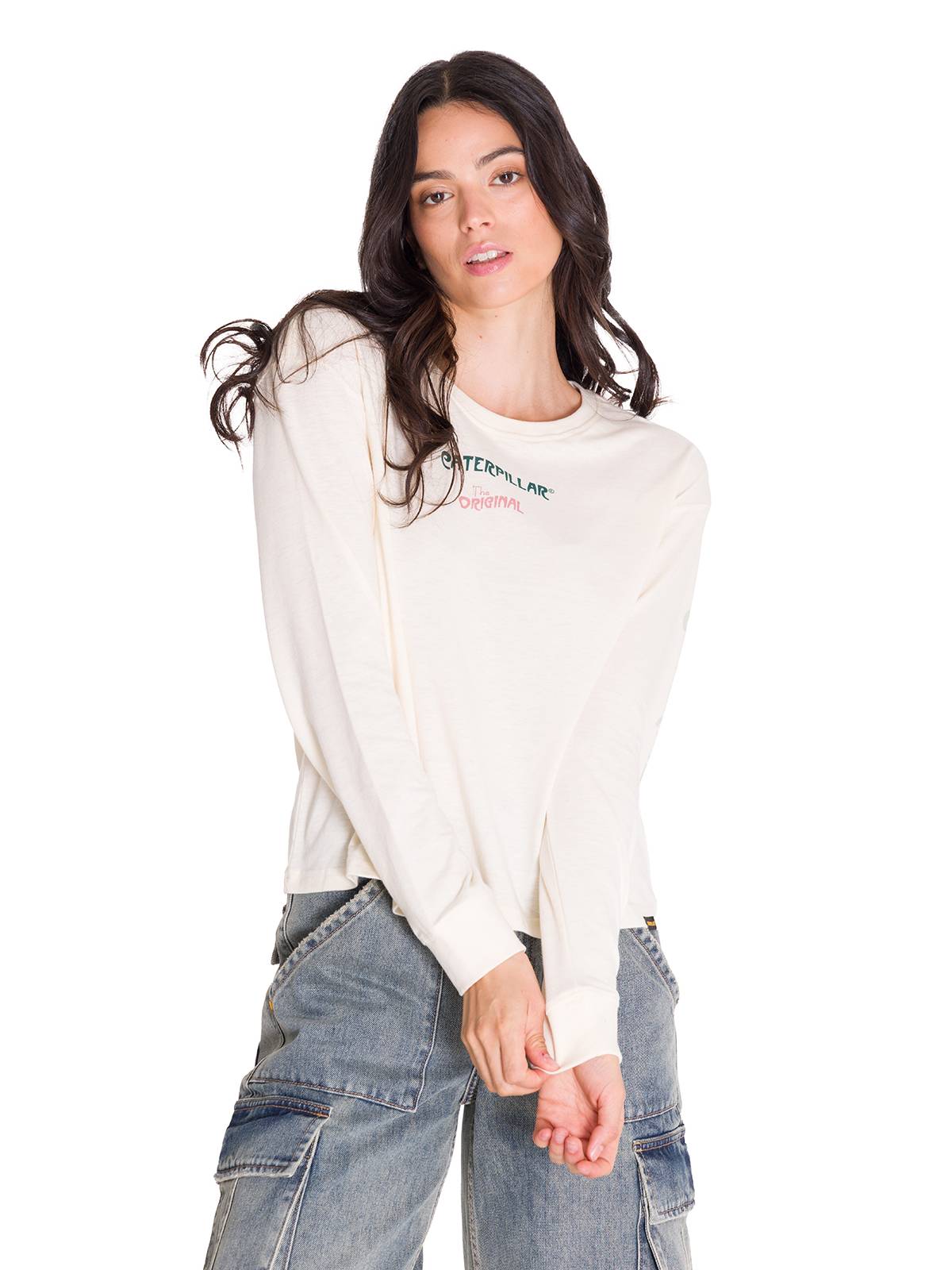 Polera Manga Larga Casual Mujer L/S FLORAL GRAPHIC TEE Blanca Cat