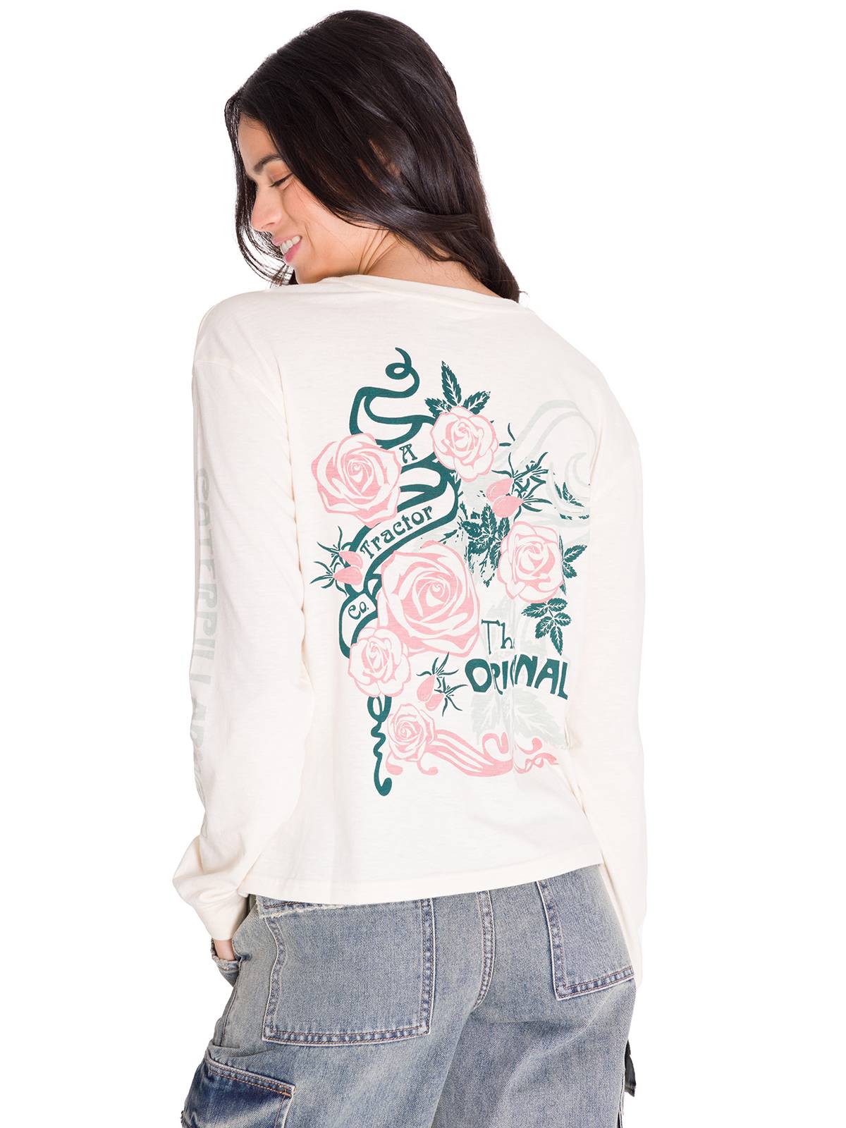 Polera Manga Larga Casual Mujer L/S FLORAL GRAPHIC TEE Blanca Cat