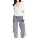 Polera Manga Larga Casual Mujer L/S FLORAL GRAPHIC TEE Blanca Cat