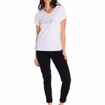 Polera Manga Corta Cuello V Mujer CAT METALLIC SCRIPT V-NECK TEE Blanca Cat