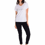 Polera Manga Corta Cuello V Mujer CAT METALLIC SCRIPT V-NECK TEE Blanca Cat