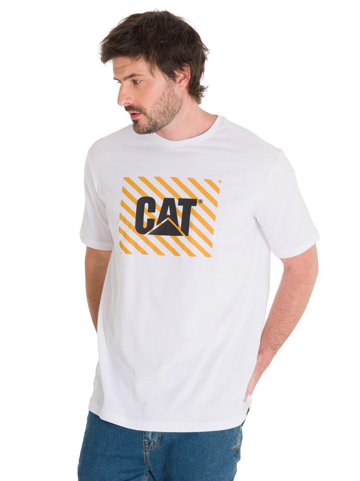 Polera Manga Corta Hombre EVERYDAY WORKWEAR GRAPHIC TEE Blanca Cat