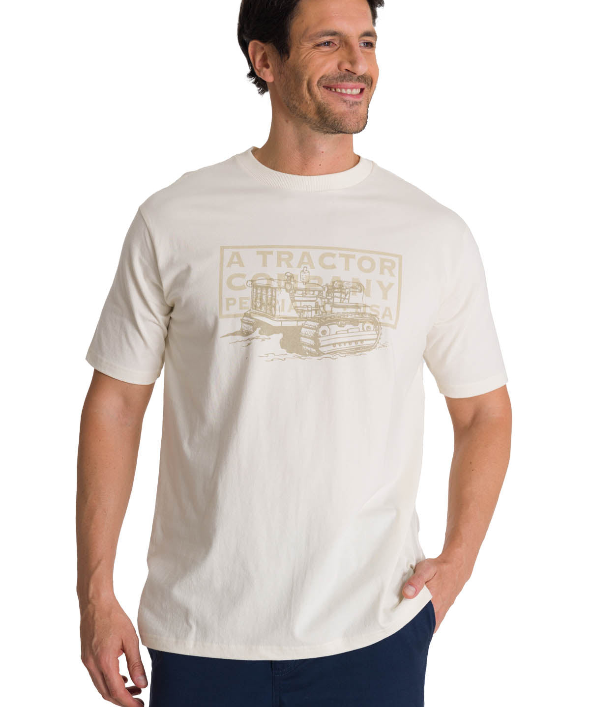 Polera Manga Corta Hombre Heritage Tractor Beige CAT