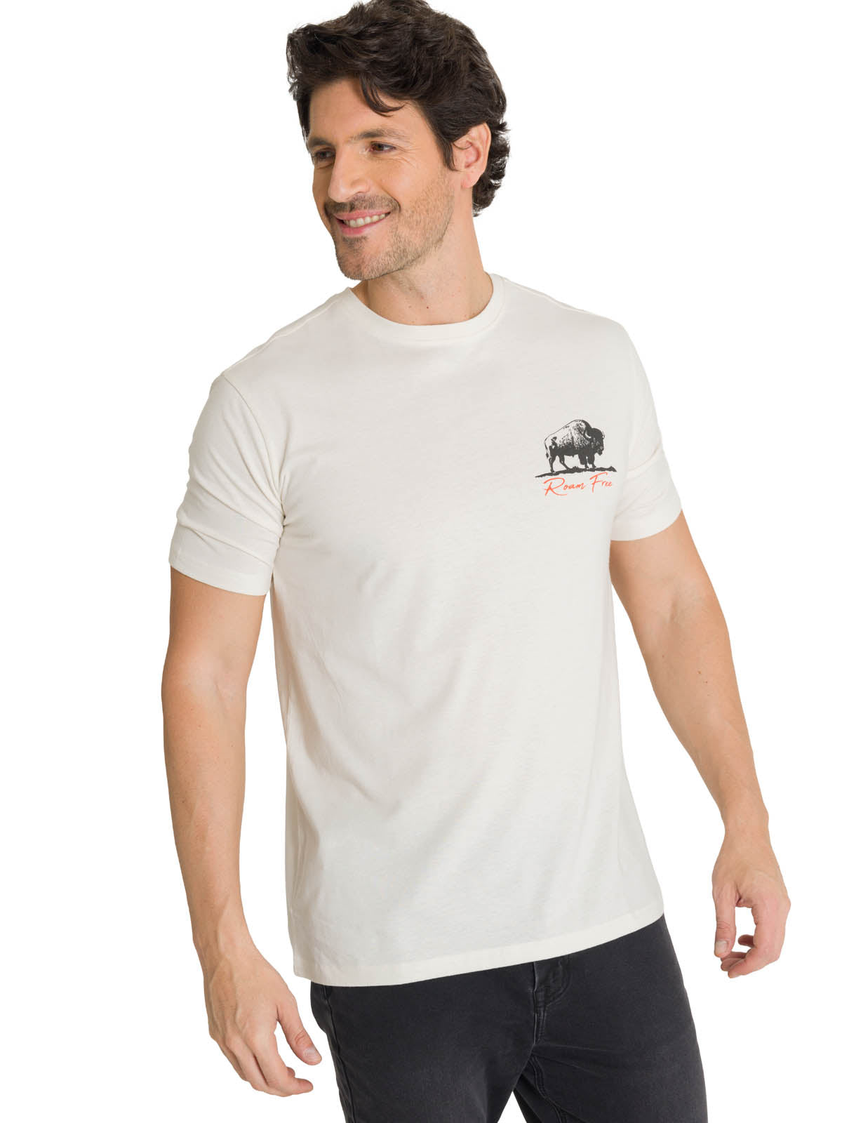 Polera Manga Corta Hombre Roam Free Bison Blanco CAT