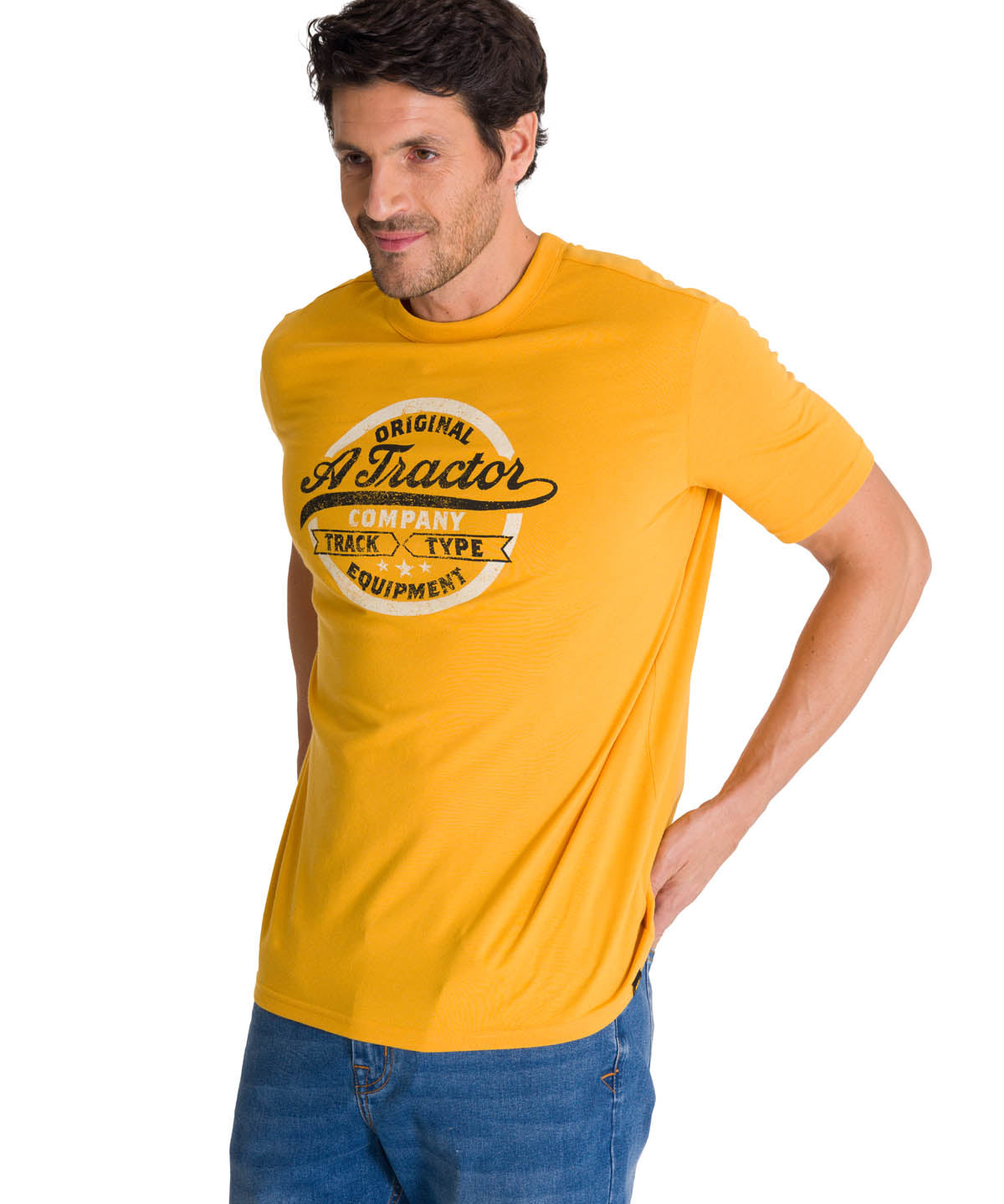 Polera Manga Corta Hombre Original Tractor Amarillo CAT