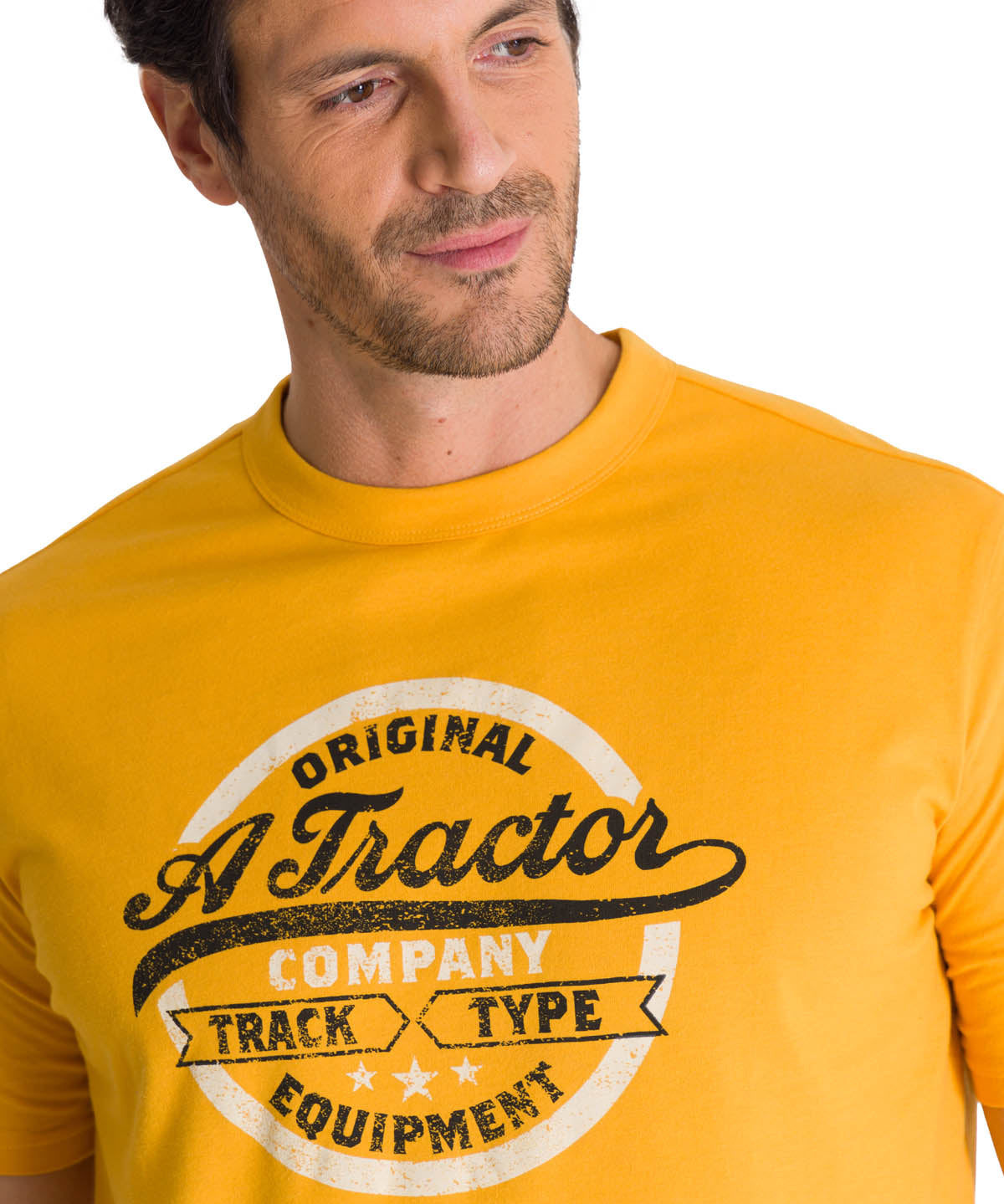 Polera Manga Corta Hombre Original Tractor Amarillo CAT