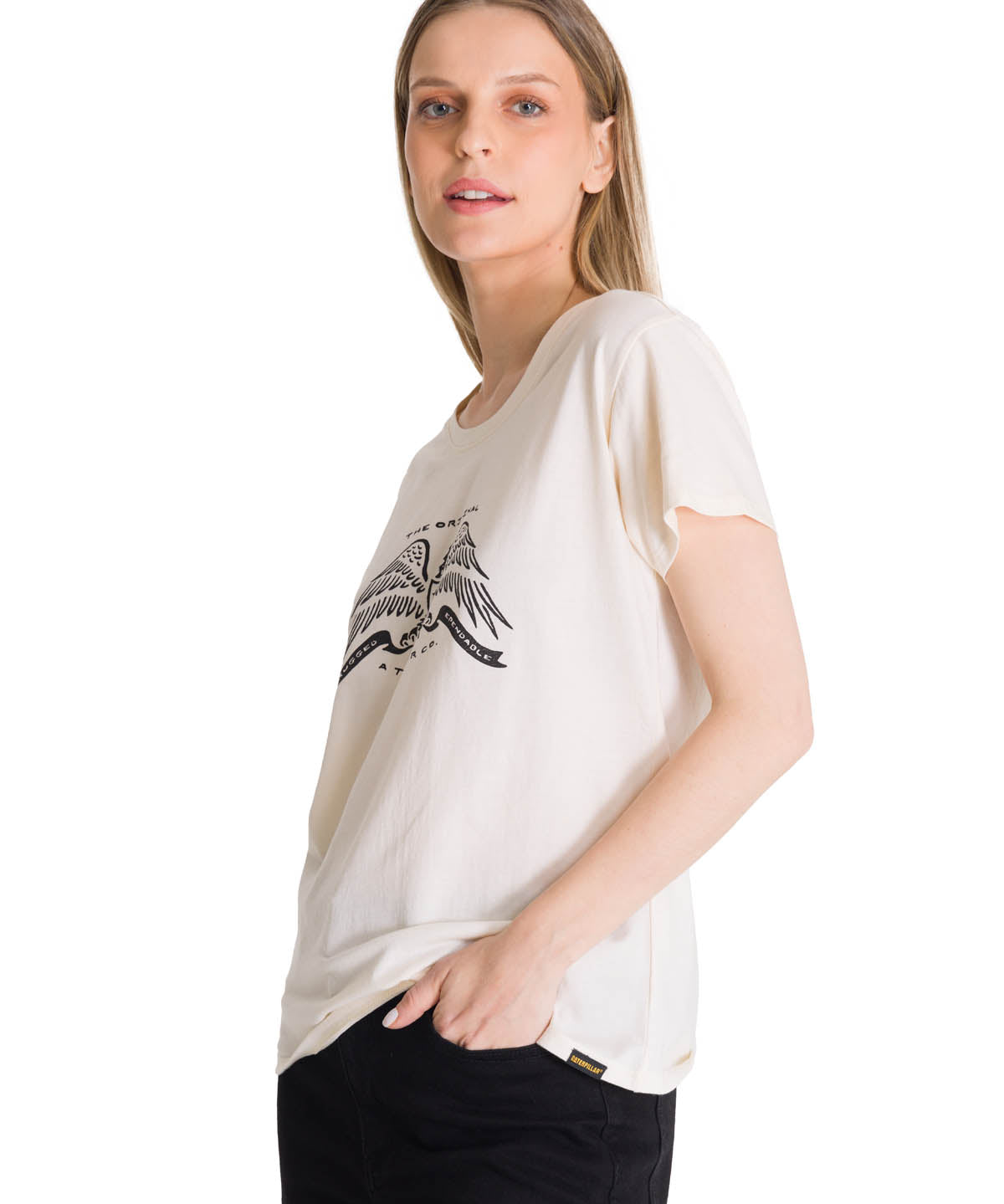 Polera Manga Corta Mujer Crew Diseño Blanco CAT