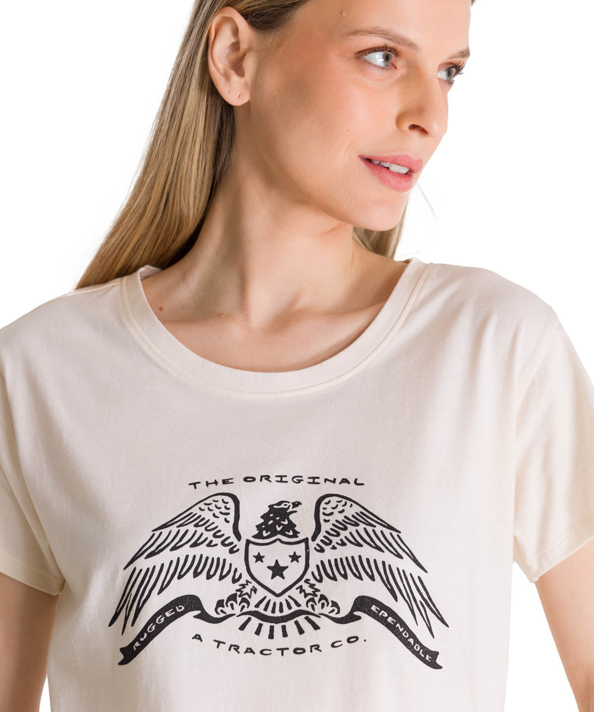 Polera Manga Corta Mujer Crew Diseño Blanco CAT