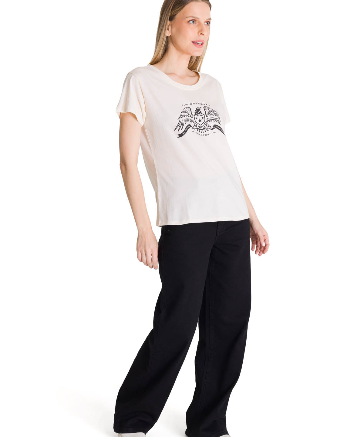Polera Manga Corta Mujer Crew Diseño Blanco CAT
