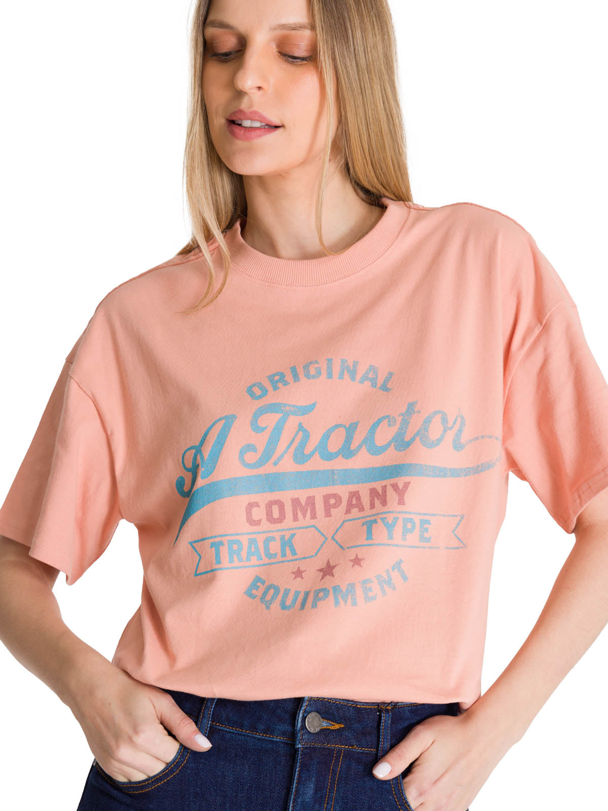 Polera Manga Corta Mujer Boxy Original Rosa CAT