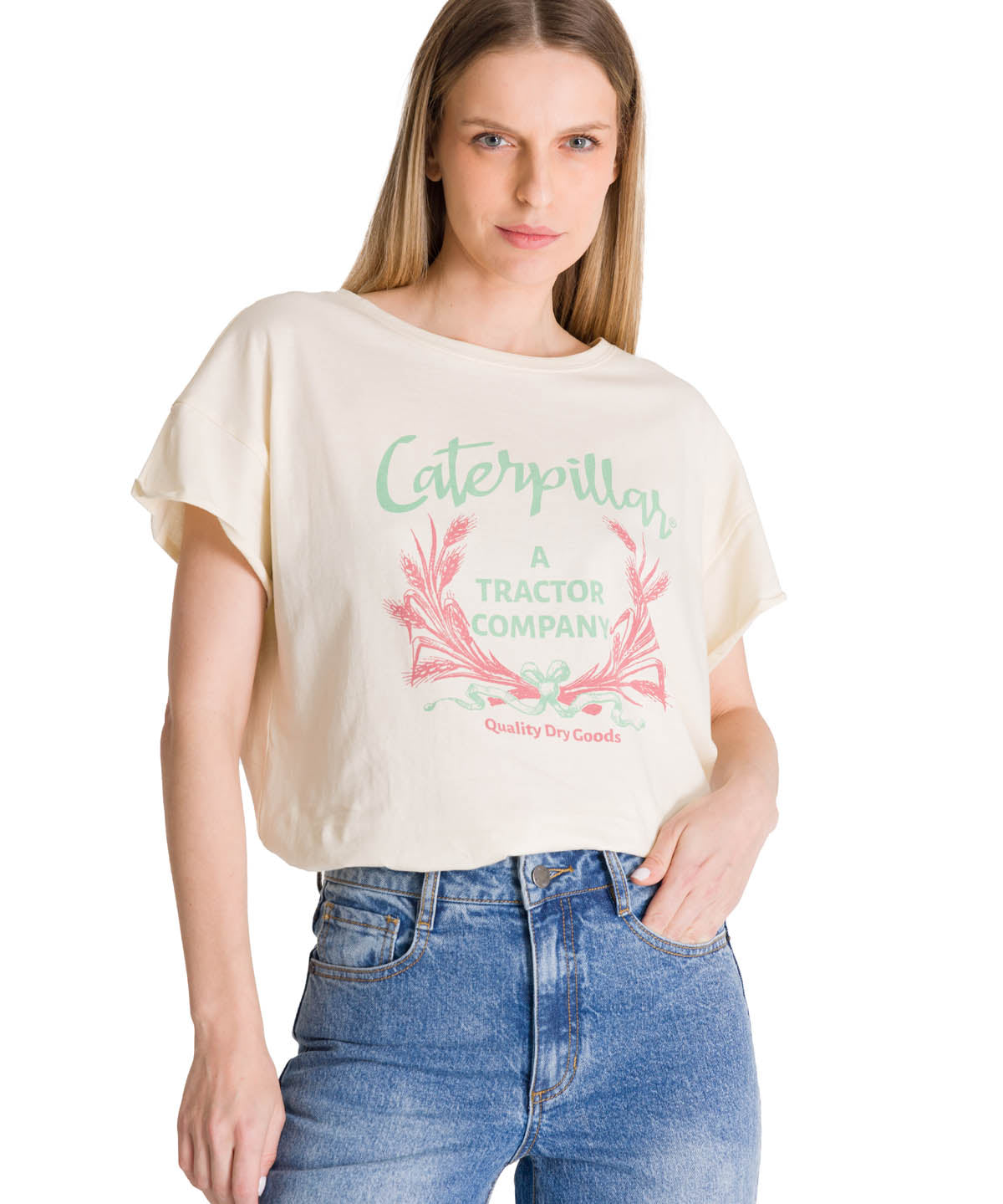 Polera Manga Corta Mujer Diseño Crema CAT