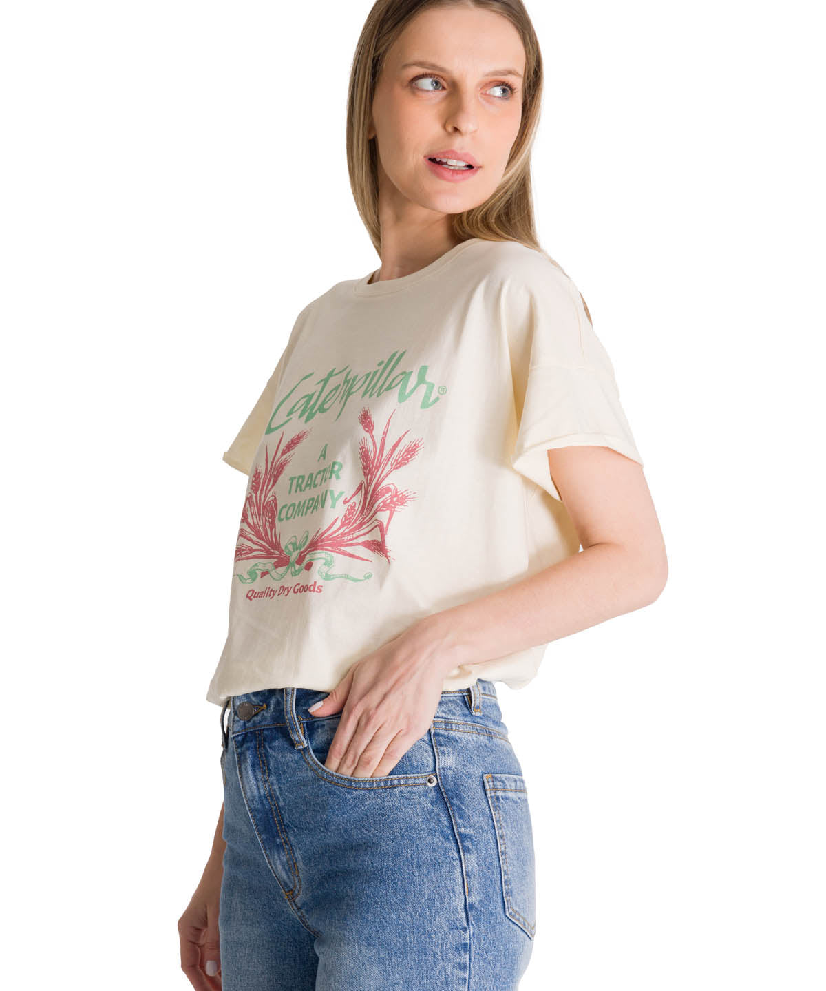 Polera Manga Corta Mujer Diseño Crema CAT