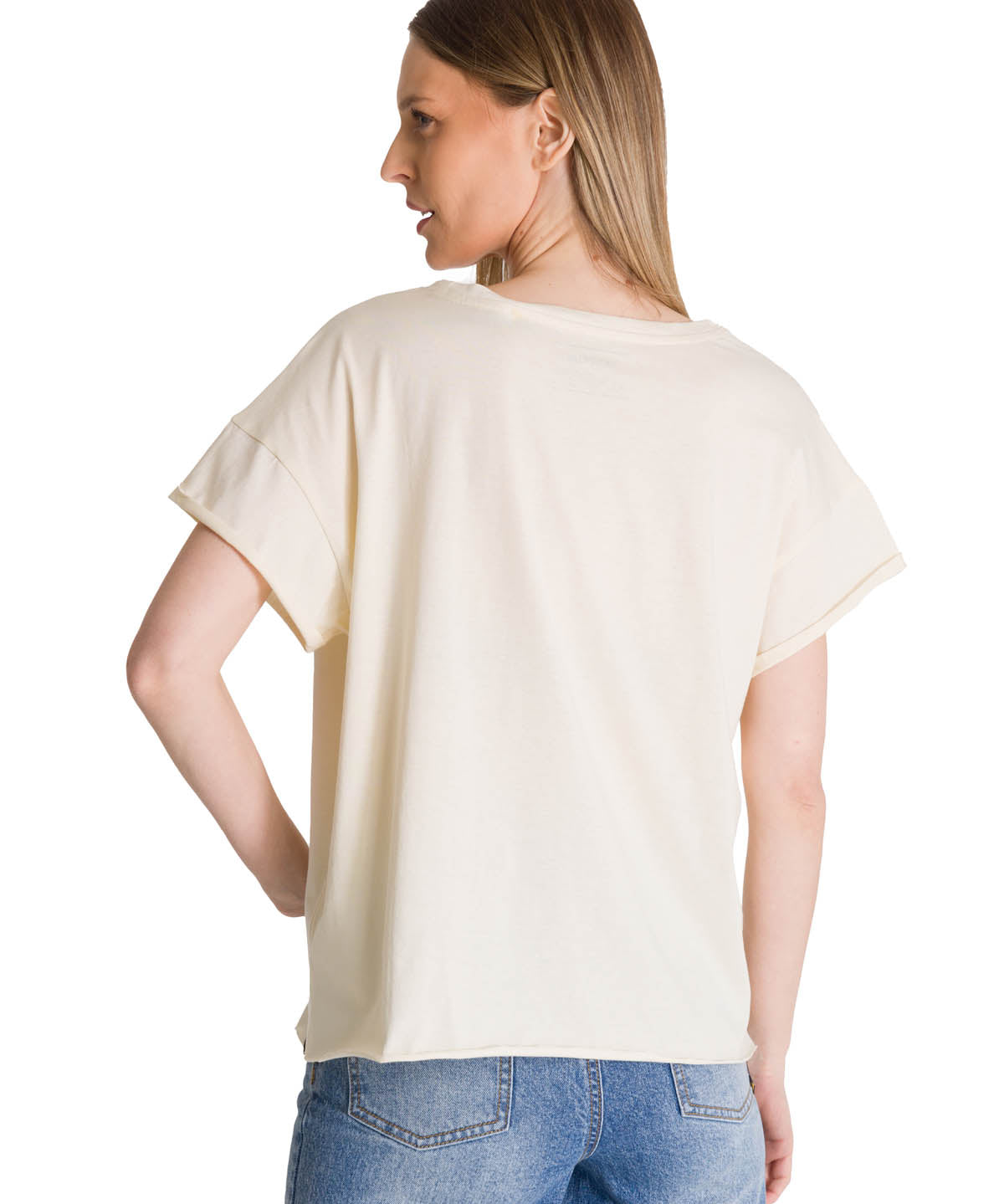 Polera Manga Corta Mujer Diseño Crema CAT