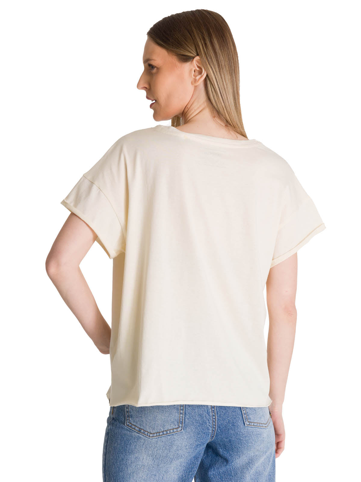 Polera Manga Corta Mujer Diseño Crema CAT