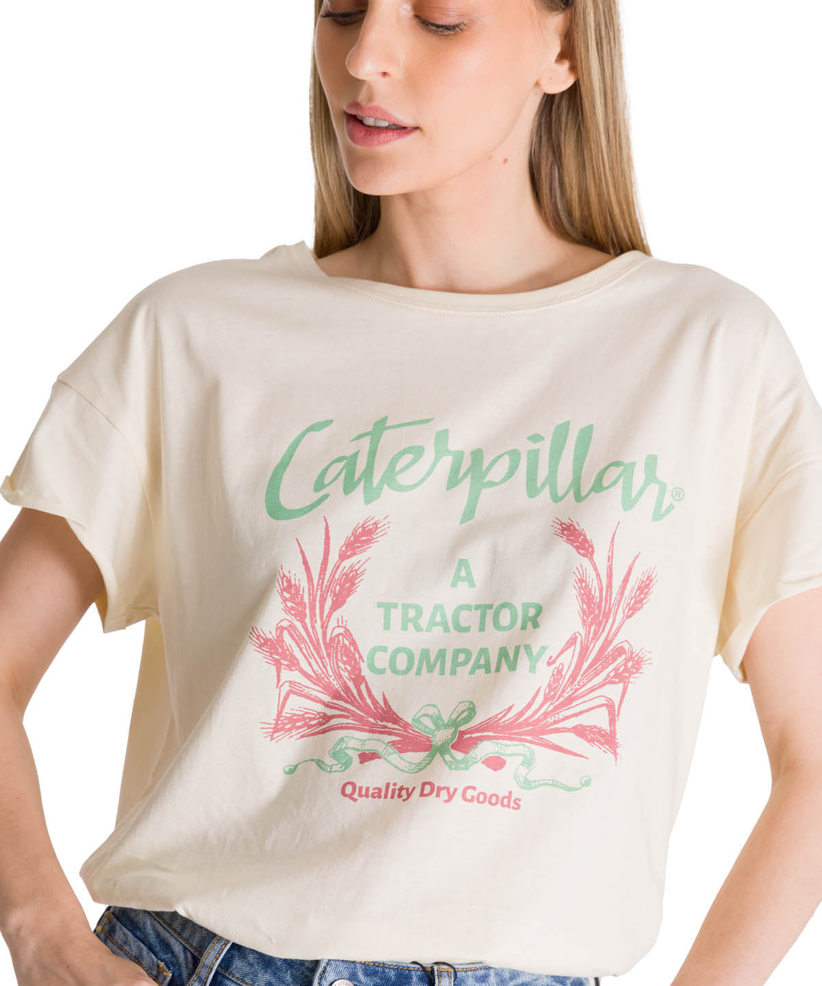 Polera Manga Corta Mujer Diseño Crema CAT