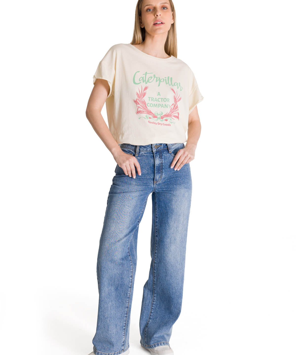 Polera Manga Corta Mujer Diseño Crema CAT