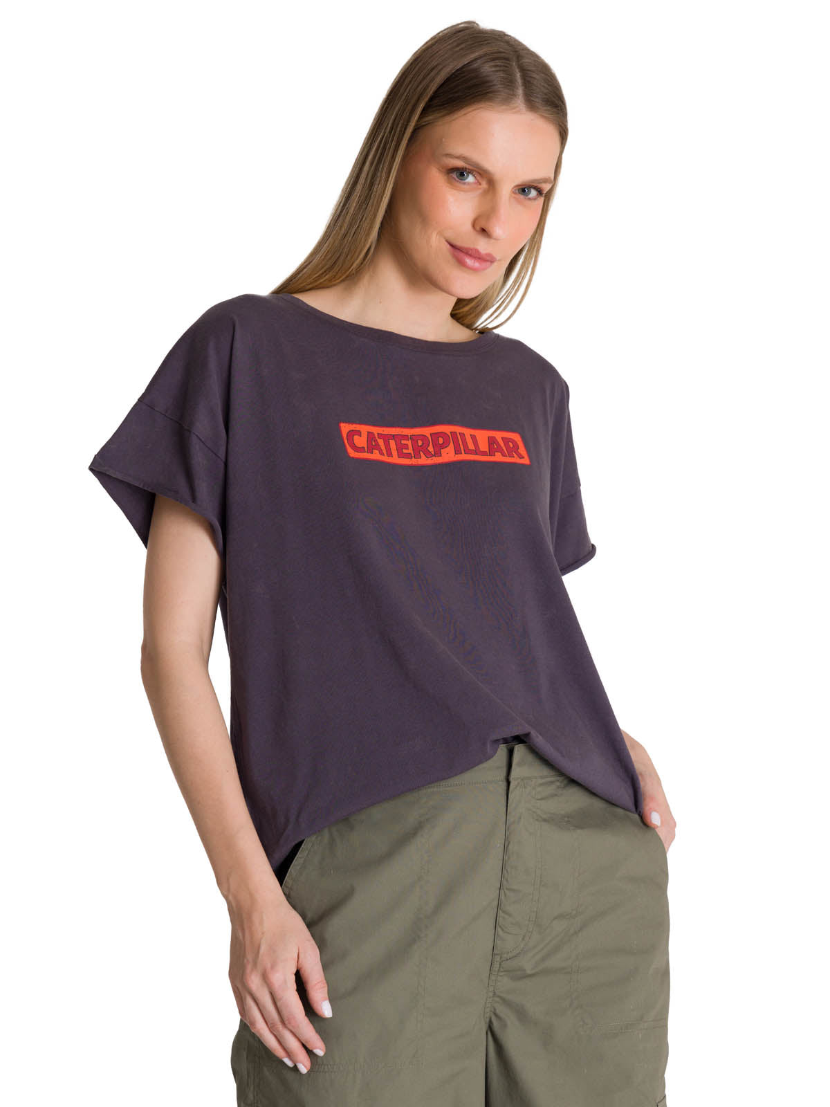 Polera Manga Corta Mujer Diseño Espalda Gris CAT
