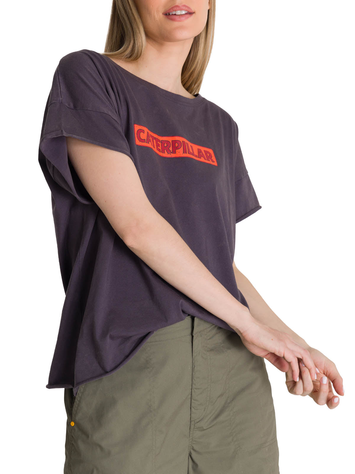 Polera Manga Corta Mujer Diseño Espalda Gris CAT