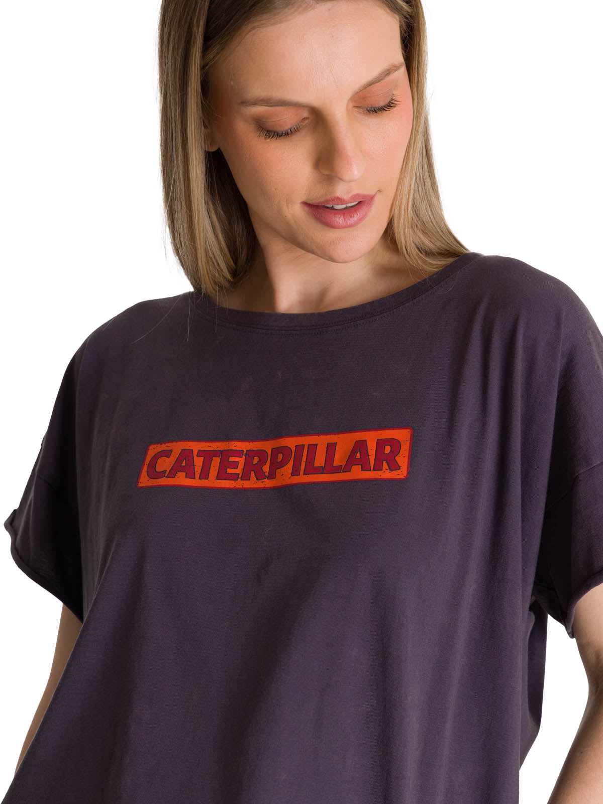 Polera Manga Corta Mujer Diseño Espalda Gris CAT