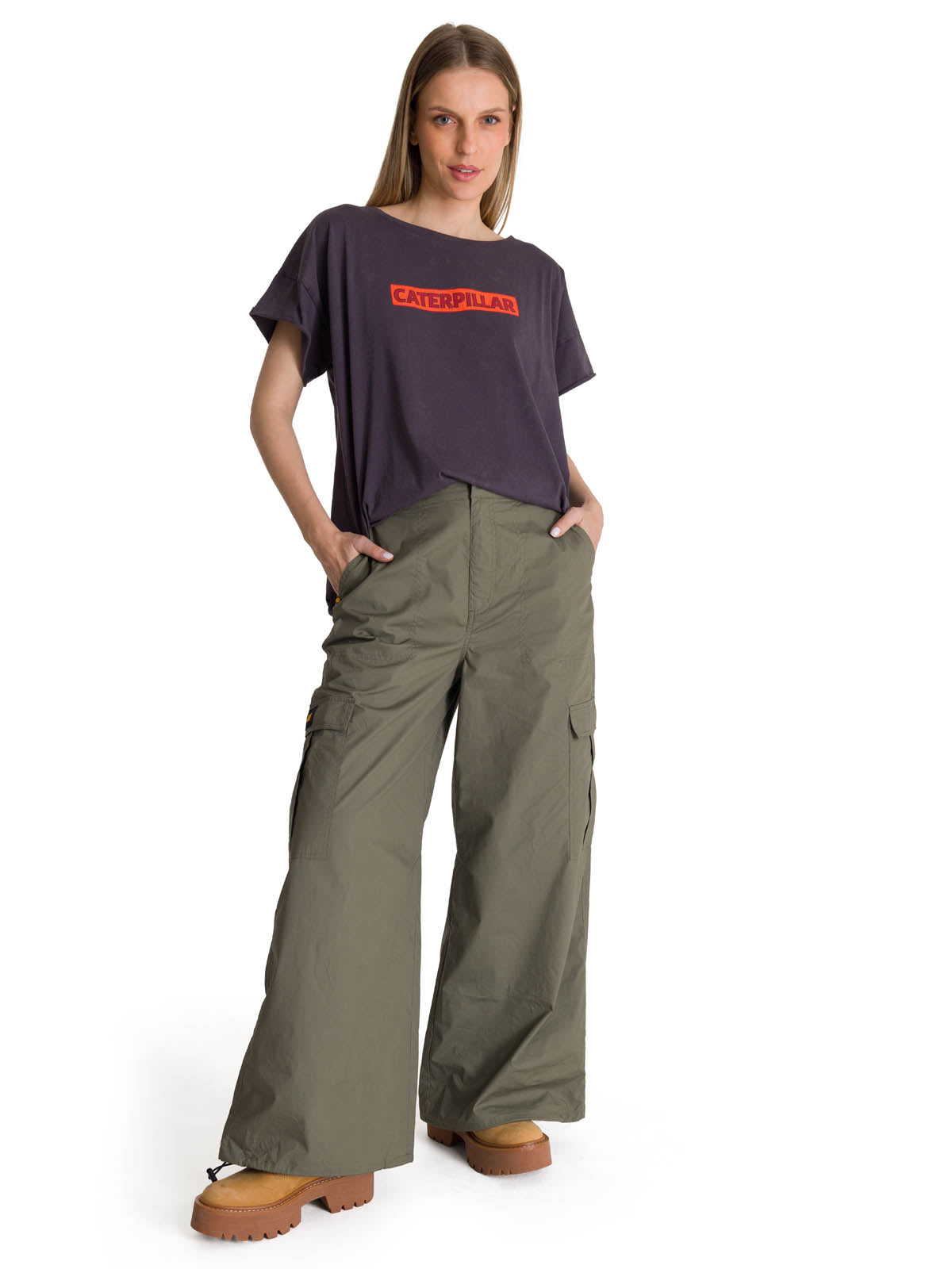 Polera Manga Corta Mujer Diseño Espalda Gris CAT