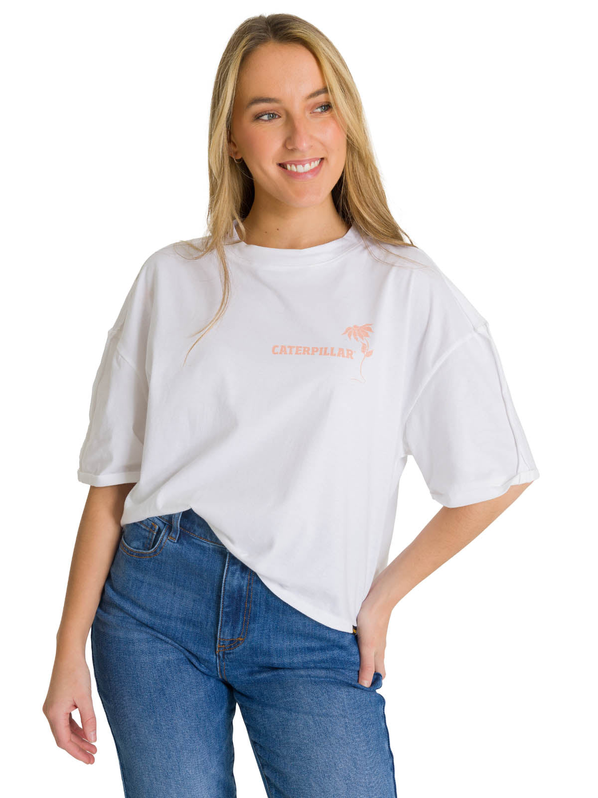 Polera Manga Corta Oversize Mujer Diseño Blanca CAT